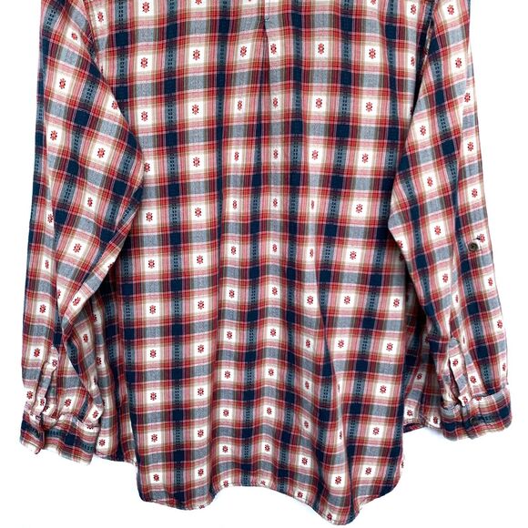 cb Women's Button-Up Shirt Size 1X Blue Red Multicolor Plaid Long-Sleeves Cotton - Picture 10 of 11